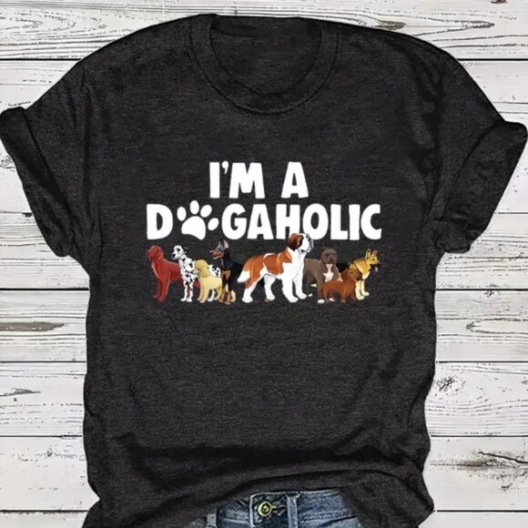 NEW Dogaholic Print Crew Neck T-Shirt, L, XL - Picture 1 of 4